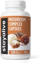 STAY ALIVE Mushroom Complex 1000mg, 6-en-1 Supplément de champignons avec/Lions Mane, Reishi, Chaga, Cordyceps, Maitake et Turquie Tail Extract Poudre, 120 pilules Vegan, capsules à base de plantes sans OGM et sans gluten