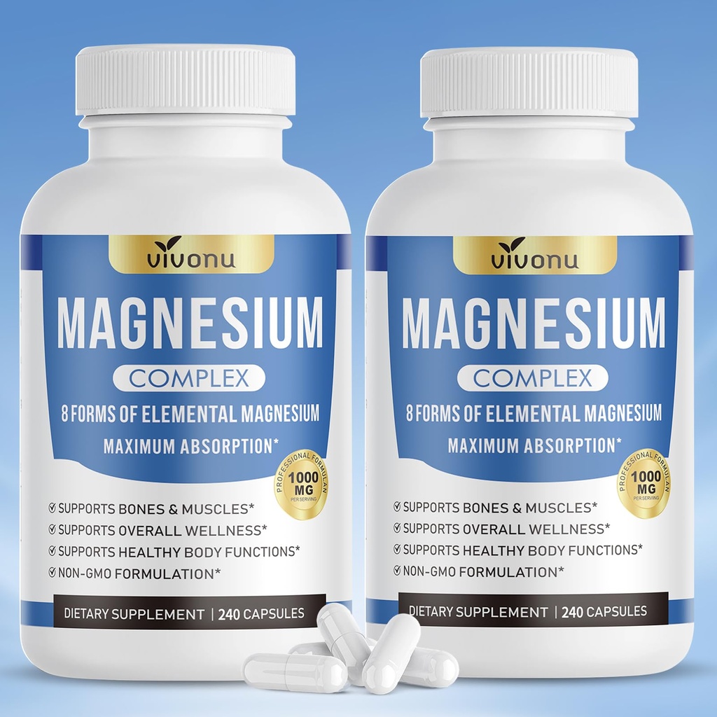 8-in-1 Magnesium* Glycinate, Citrate, Malate, Taurate, Oxide, Carbonate, Aspartate, Orotate (2 Bottle 480 Capsules)