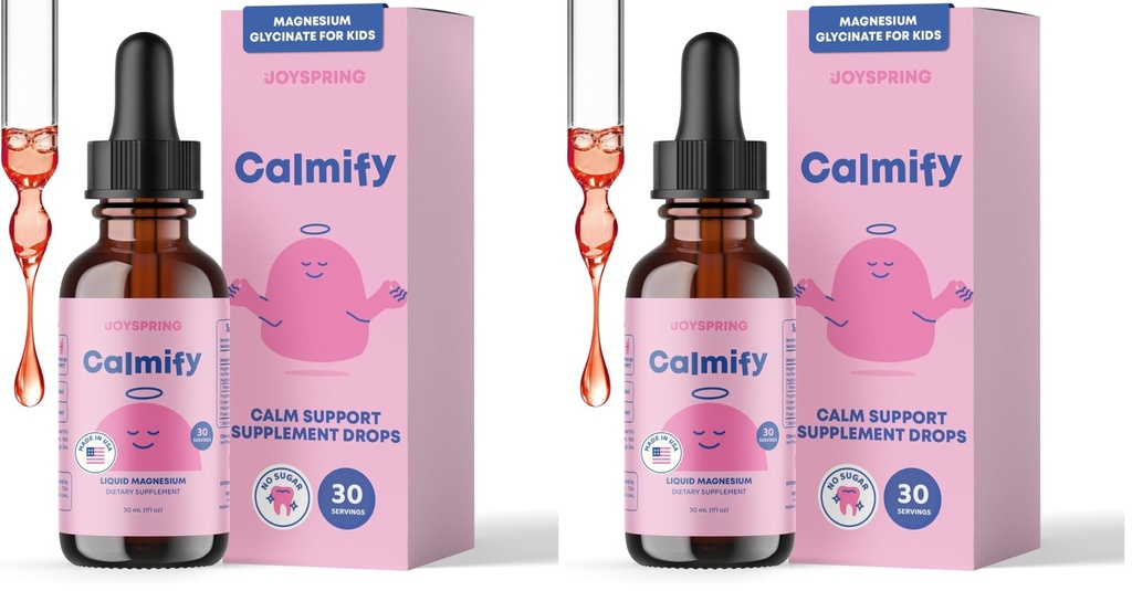 JoySpring Calmify Magnesium Glycinate for Kids | Liquid Magnesium with L-Theanine Supplement | Chamomile Extract & Passion Flower Extract | Sugar-Free Calm Drops | 1 fl oz (30 Servings) (Pack of 2)