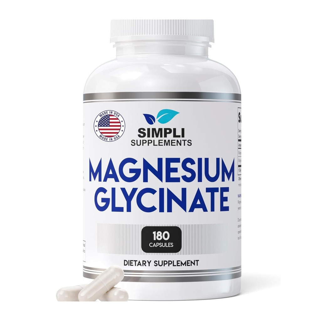 Magnesium Glycinate 400mg per Serving – High Absorption – Gentle on Stomach – Supports Sleep, Relaxation, Muscle, Bone & Immune Health – Non-GMO, Vegan, 180 Capsules