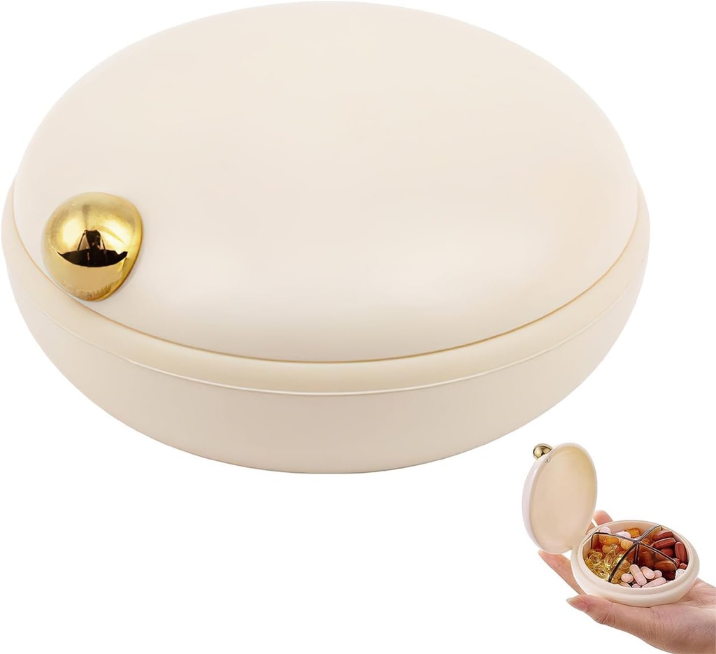 iplusmile Travel Pill Organizer, 4 compartiments Portable Pill Case, boîte de contenants de médicaments quotidiens pour les vitamines Suppléments d'huile de poisson, essentiels de voyage d'affaires (Beige)