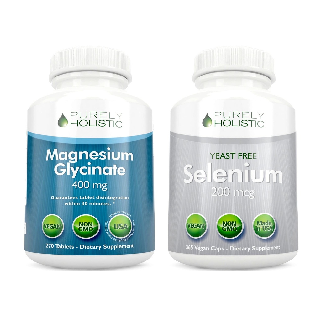 Glycinat de magnésium 400mg + Sélénium 200mcg - Groupe végétalien - 270 comprimés et 365 capsules - Fabriqué aux États-Unis