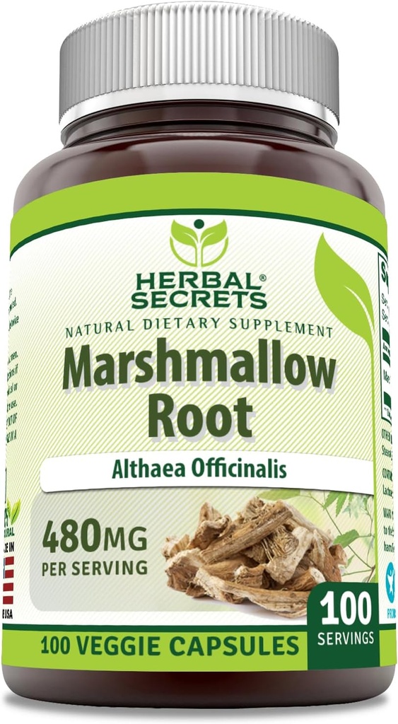 Herbal Secrets Marshmallow Extract Supplement | 480 Mg | 100 Veggie Capsules | Non-GMO | Gluten Free | Made in USA
