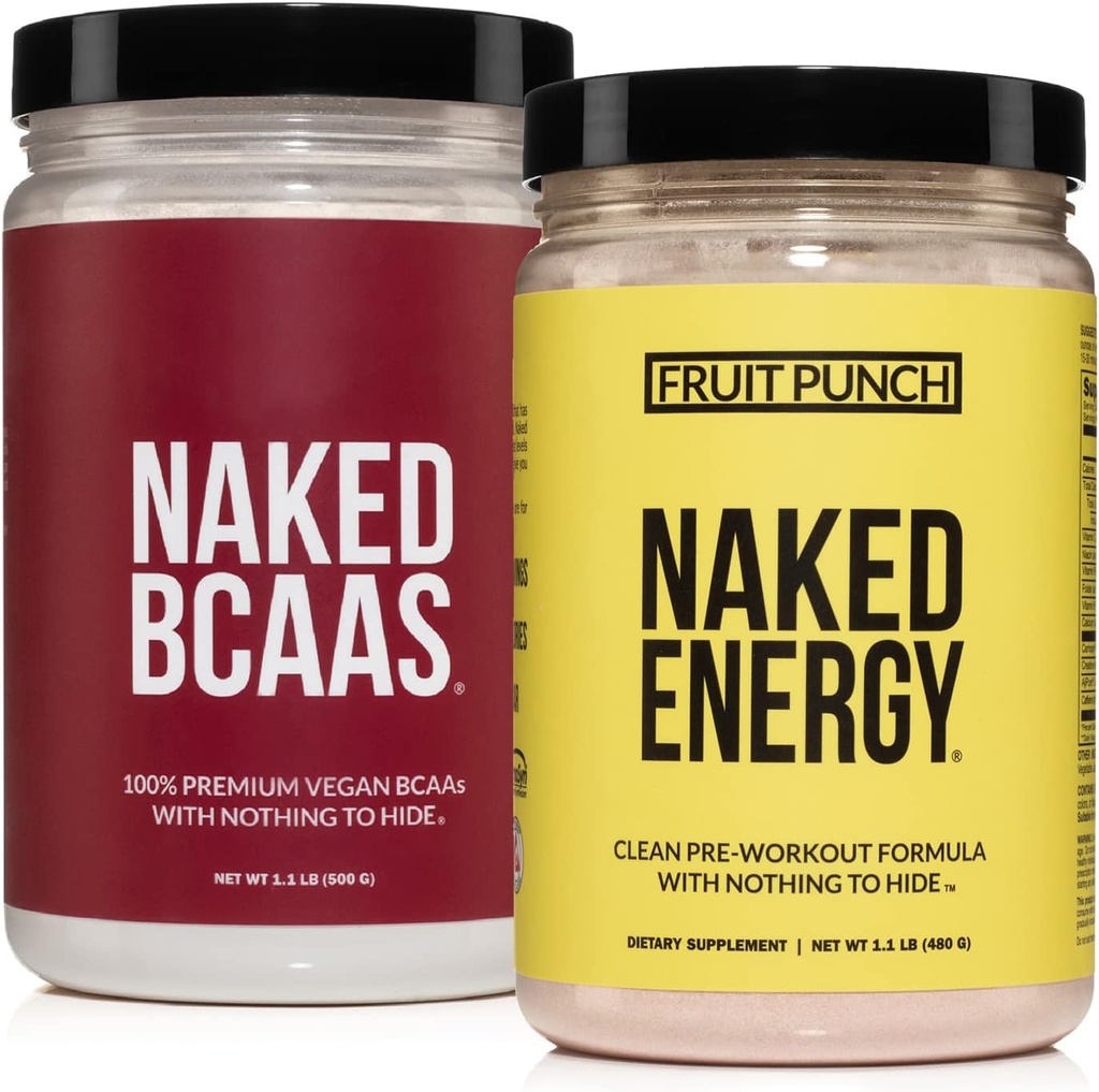 NAKED Vegan Energy and Performance Bundle Fruit Punch Energy BCAAS Amino Acides Poudre