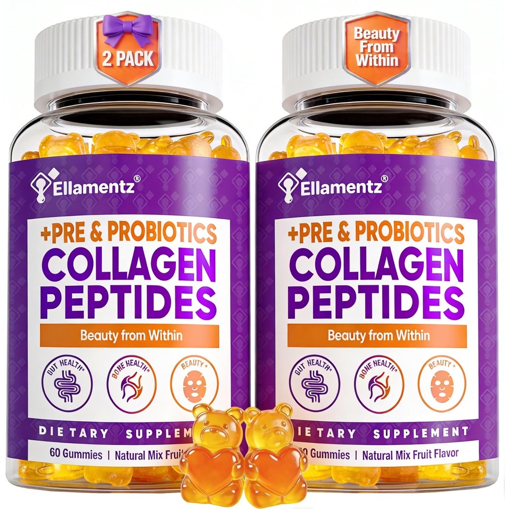 Collagen Gummies for Women - Hydrolyzed Marine Collagen Peptides with Prebiotics & Probiotics,Hyaluronic Acid , Niacinamide,Vitamin C Supplement for Hair, Nail, Sk!n, Bone & J@int Health, 120 Count