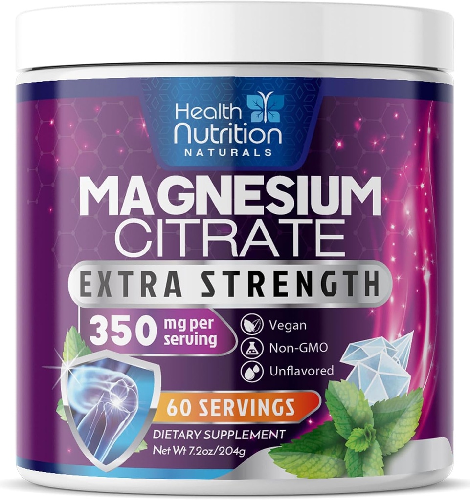 Magnesium Citrate Supplement 350mg - Magnesium Citrate Powder Drink Mix Unflavored - Mag Citrate & Aquamin Supplements for Bone, Heart & Muscle Support, Sugar Free, Gluten Free, Vegan - 60 Servings