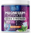 Supplément de citrate de magnésium 350mg - Mélange de poudre de citrate de magnésium non aromatisé - Suppléments Mag Citrate et Aquamin pour os, coeur et soutien musculaire, sans sucre, sans gluten, végétalien - 60 portions