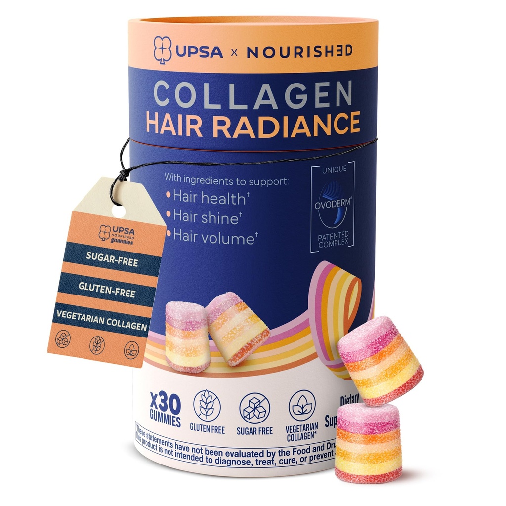 Upsa Nourished Collagen Hair Health 30 Count – Ovoderm® Egg Membrane Complex with Biotin, Zinc & Copper – for Healthy, Shiny & Fuller-Looking Hair – Sugar-Free Vegetarian Gummies