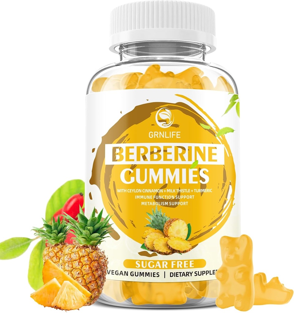 Gommies berbères avec Ceylan Cinnamon 1500mg Supplément HCL berbère de haute puissance pour le soutien immunitaire et métabolique, sans sucre, saveur d'ananas - 60 comte