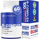 Complexe vitaminique B de Nutrawave – Supplément Vitamines Super B-100 pour les femmes et les hommes avec B1, B2, B3, B5, B6, B7, B9, B12, Choline et Inositol – Supporte l'énergie et le système nerveux – non-OGM, végétalien – 60 capsules