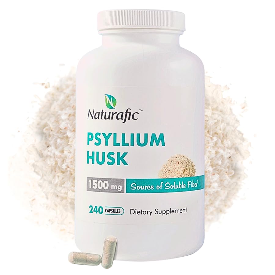 Psyllium Husk Capsules 1500mg – 100% Natural Fiber Supplement for Digestive Health & Regularity – Supports Gut Health & Weight Management – Non-GMO – 240 Capsules