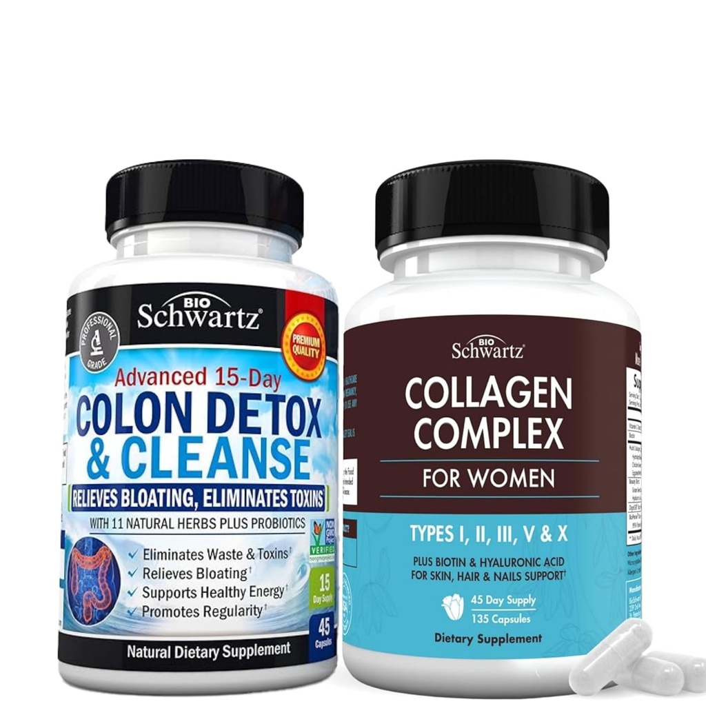 BioSchwartz 15 jours de nettoyage pour Colon et Gut Health Plus Hydrolysed Collagen Peptide Capsules (45 jours d'approvisionnement)