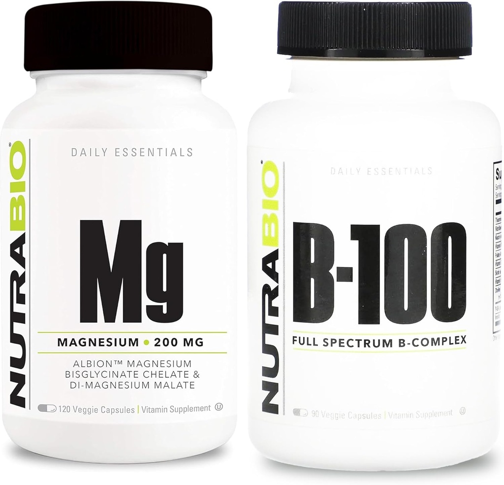 NutraBio B-100 B Complexe vitaminique et supplément de magnésium réacté – Un supplément vitaminique peut aider avec le système immunitaire, la santé osseuse, les cheveux sains, la peau et les ongles