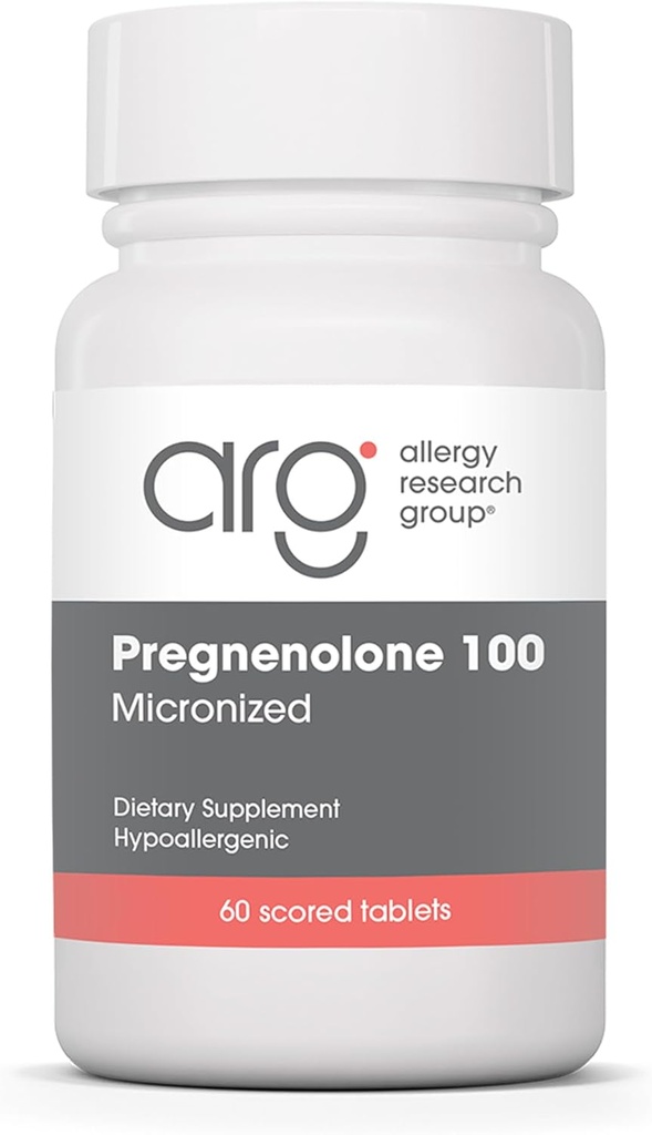 Groupe de recherche sur l'allergie Pregnenolone 100mg - Suppléments progestérone pour les femmes et les hommes, Hormone et soutien au stress avec Yam sauvage naturel, matrice lipidique pure micronisée, base végétale - 60 comprimés