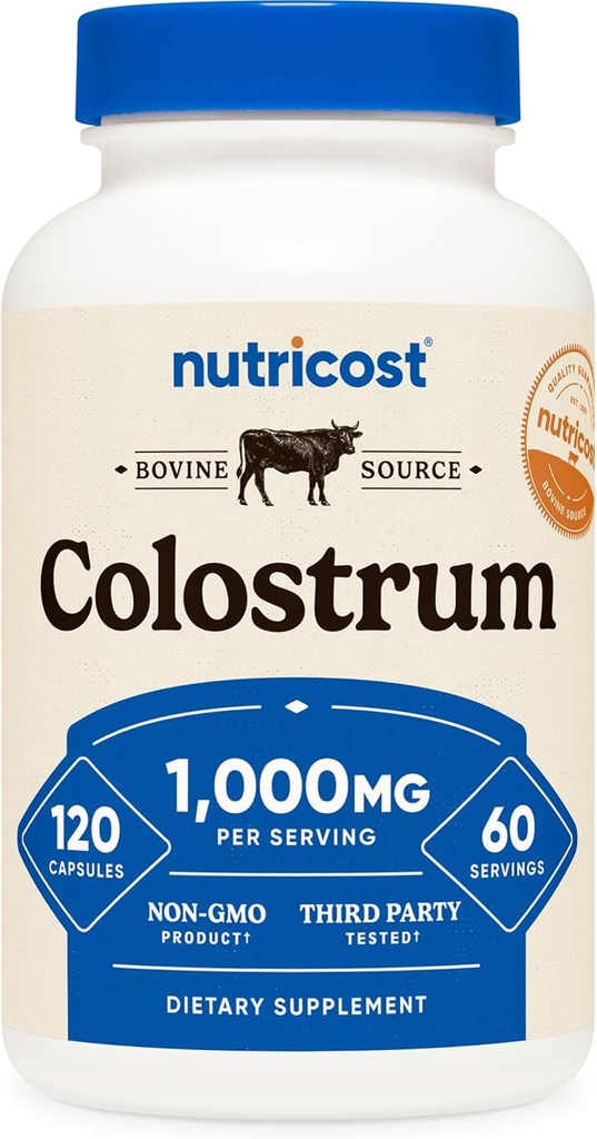 Nutricost Colostrum 1000mg, 120 Capsules - Sans gluten et non-OGM, 60 portions