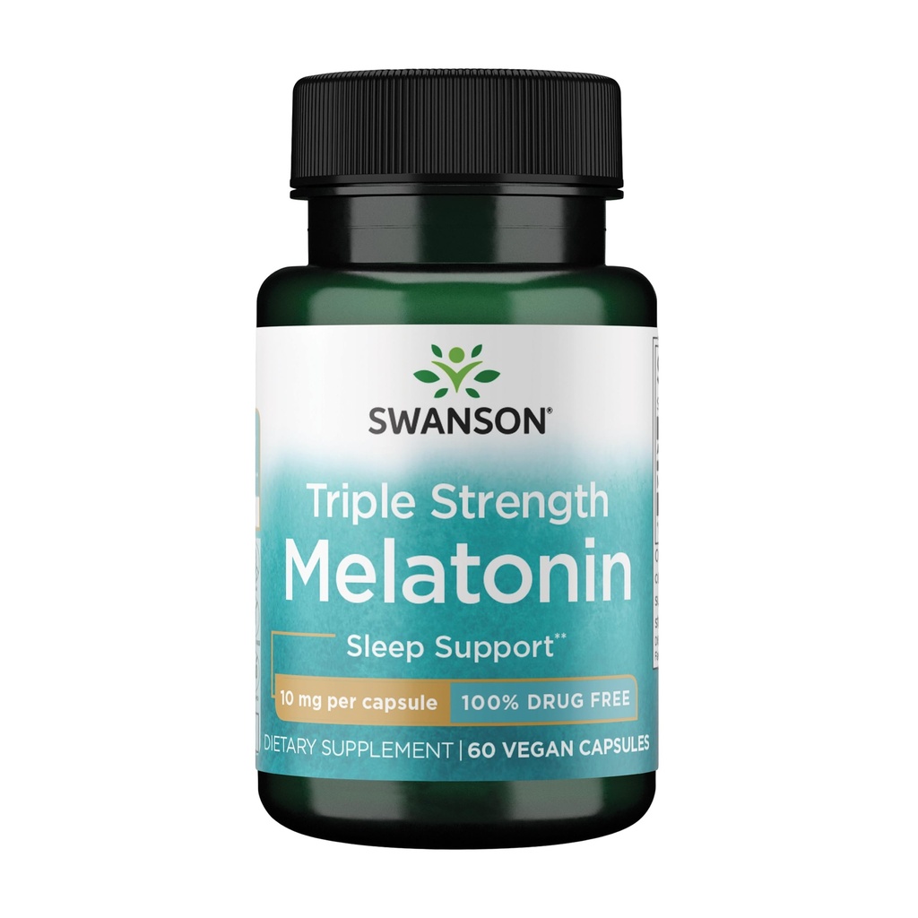 Mélatonine triple force de Swanson - Soutien au sommeil naturel pour les cycles de sommeil interrompus - (60 capsules, 10mg chacune)