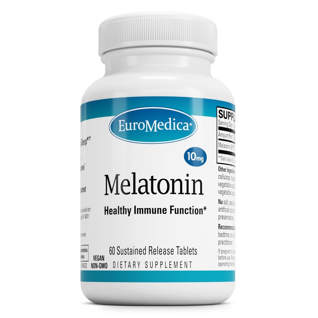 EuroMedica Melatonin - Sleep Support Supplement with Antioxidants - Gluten-Free Supplement for Healthy Sleep - Dietary Supplement to Aid Healthy Aging & Immune Health - 60 Sustained Release Tablets
