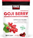 FACTEUR DE FORCE Goji Berry Soft Chews Superfood Antioxydants Supplément pour soutenir les yeux et la peau sains, la santé immunitaire et l'inflammation, non-OGM, sans gluten, et végétalien, Goji Berry Flavor, 30 Chews doux