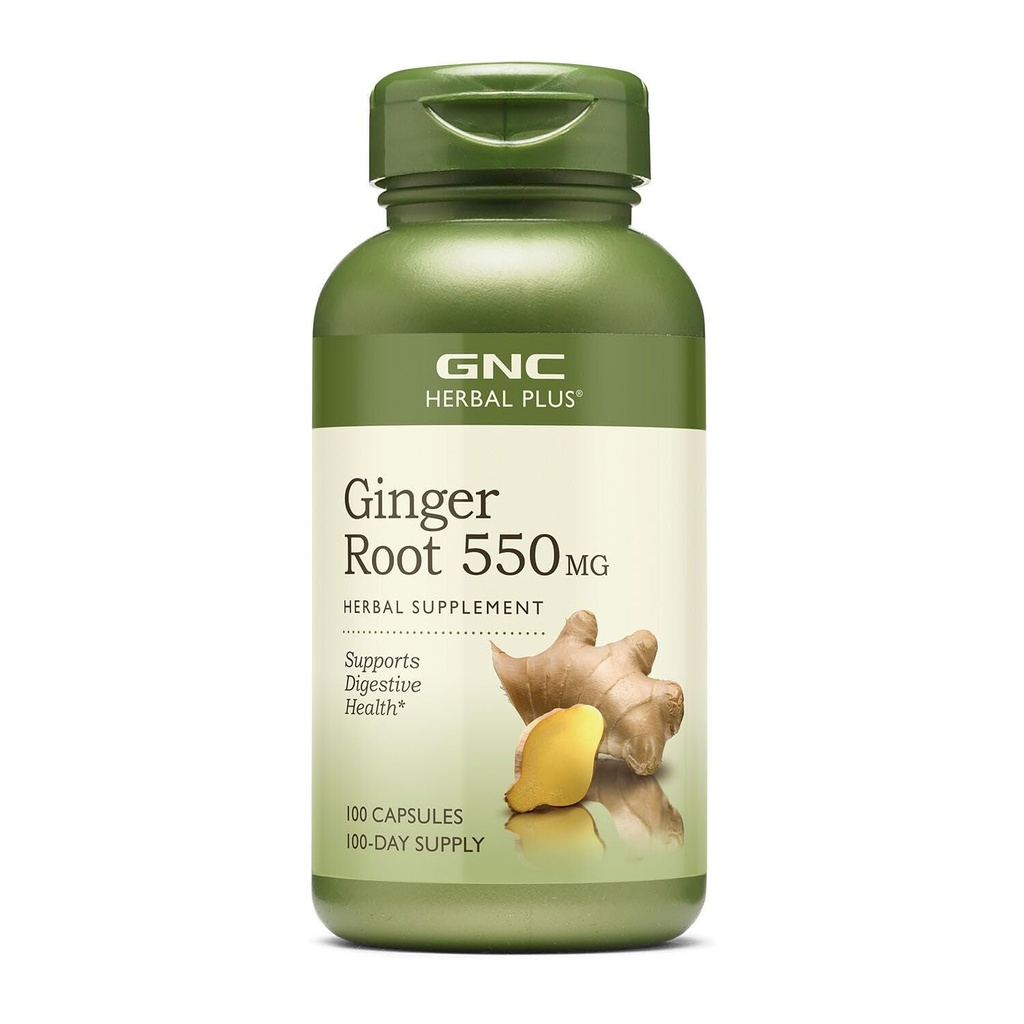 GNC Herbal Plus Ginger Root 550mg Supplément, soutient la santé digestive, 100 portions