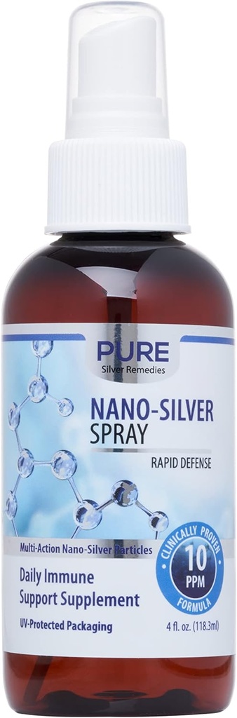 Pure Nano Silver Spray 4oz) 10 PPM Supplément quotidien de soutien immunitaire