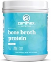 Zammex Bone Broth Protéine Poudre, Pure Grass Fed Beef, Vanilla Protéine Poudre, Supplément de collagène hydrolysé pour la peau saine, les ongles, le hair, les articulations, non-OGM, sans gluten, Great in Shakes