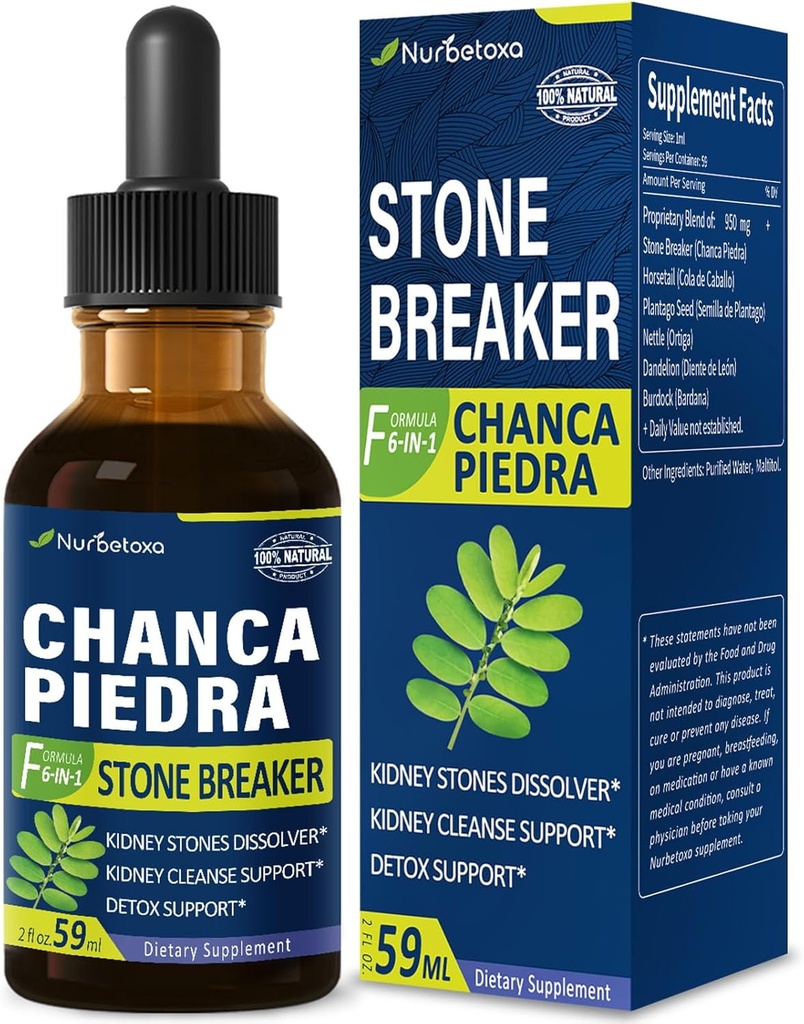 Chanca Piedra Stone Breaker Extract Drops for Rein Stones Dissolver, Rein Cleanse Detox & Repair Complement w/Horsetail Dandelion. Chanca Piedra para Los Riñones. 2oz