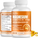 Supplément de Glycinat de magnésium softgels, Glycinat de magnésium 400mg avec zinc, vitamine B6, C, D3, Magnésium pur pour le sommeil, calme, musculaire, énergie, soutien cardiaque - 60 Capsules Vegan pour les femmes et les hommes