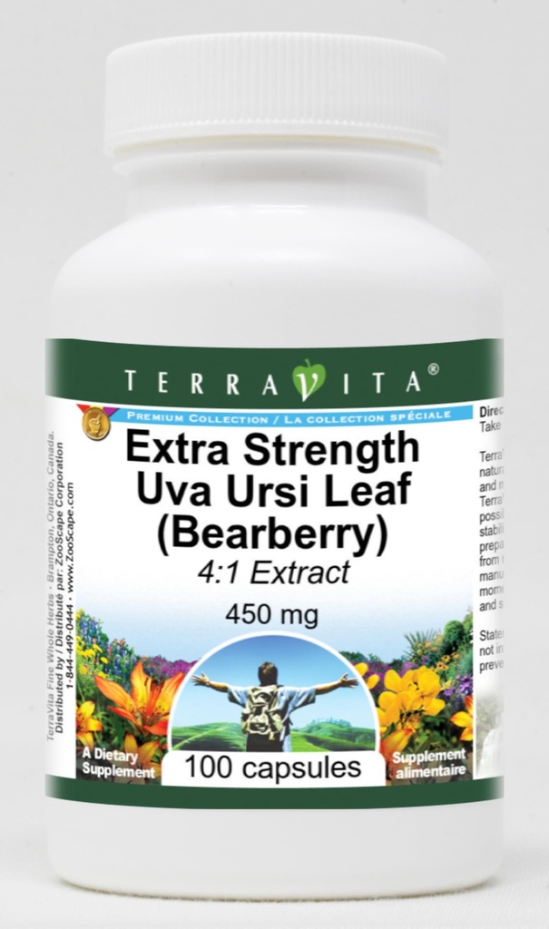 Extra Strength Uva Ursi Leaf (Bearberry) 4:1 Extract - 450 mg (100 Capsules, ZIN: 511279)