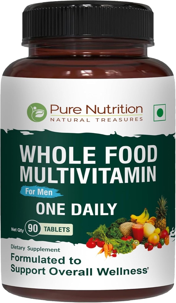 Nutrition pure Multivitamines alimentaires entières pour les hommes 90 Tabs Un-A-Jour. 100 % RDA.