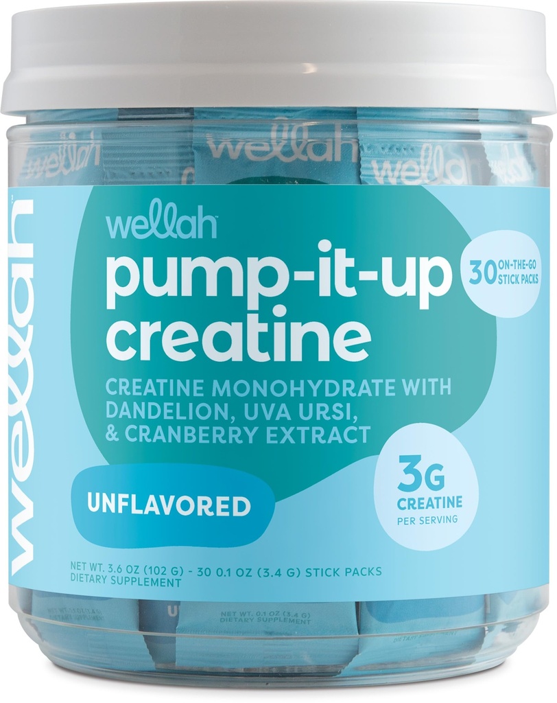 Wellah Creatine for Women (Unflavored) 30 Stick Packs - 3g of Creatine Monohydrate with Dandelion, Uva Ursi, & Cranberry Extract, to-Go Packets