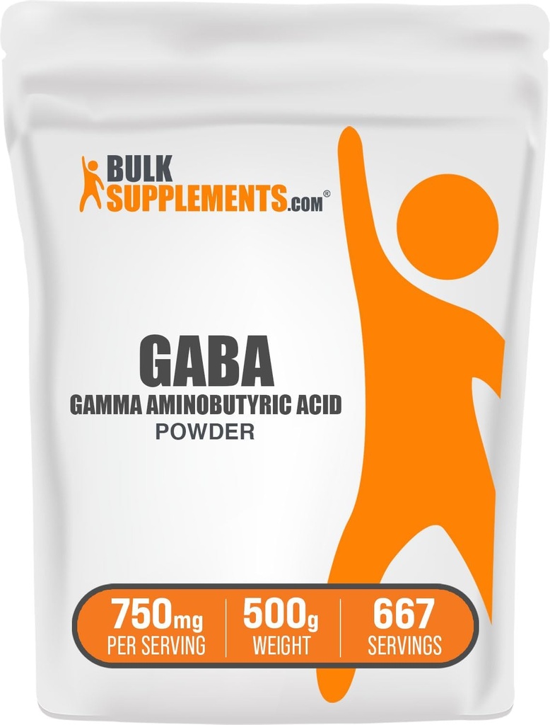 BulkSupplements.com Poudre de GABA - Acide gamma aminobutyrique, supplément de GABA, supplément d'acide amino - sans gluten, 750mg par portion, 500g (1,1 lb) (paquet de 1)