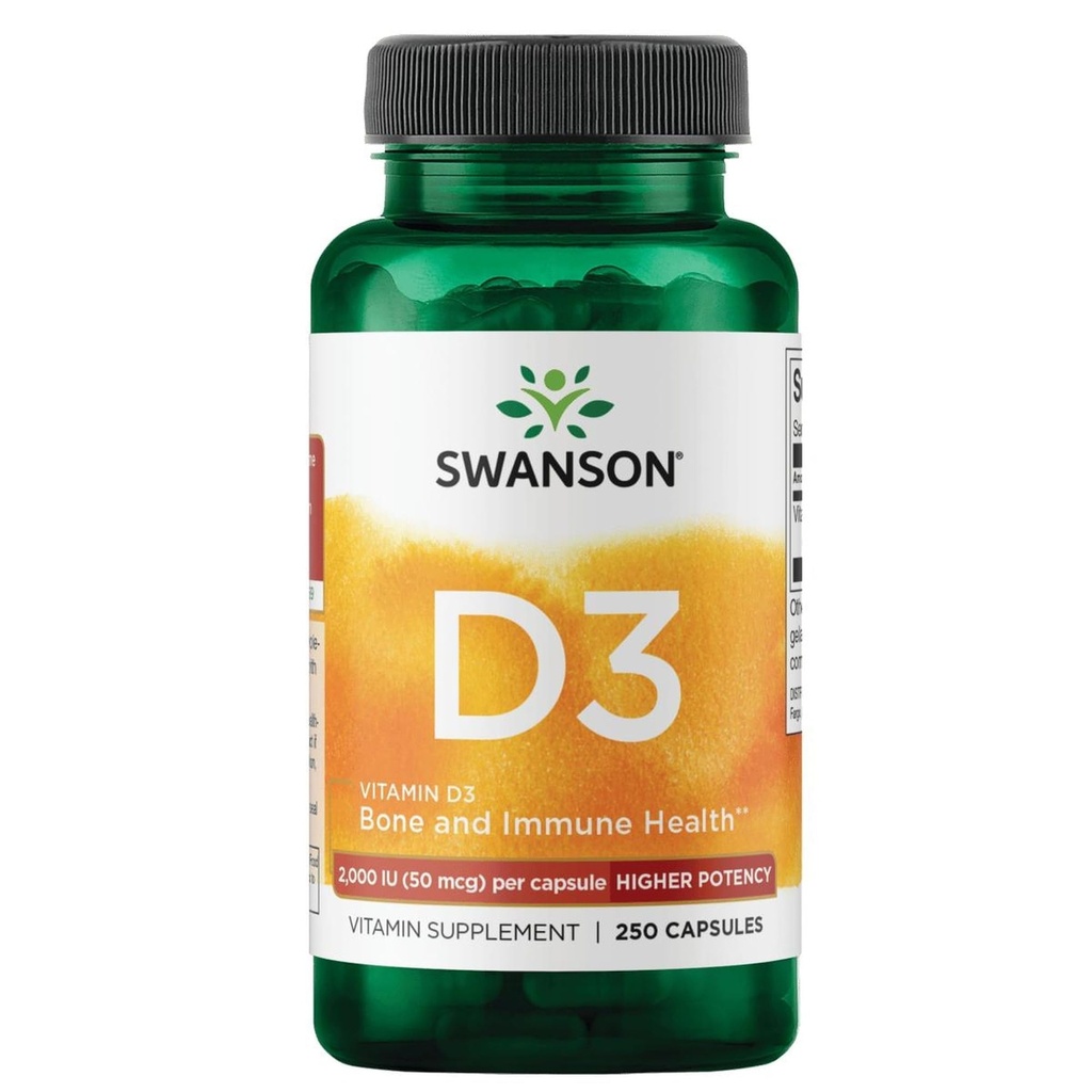 Swanson Higher Potency Vitamin D-3 2000 Iu - Sunshine Vitamin Bone, Immune Support (50 mcg) 250 Capsules