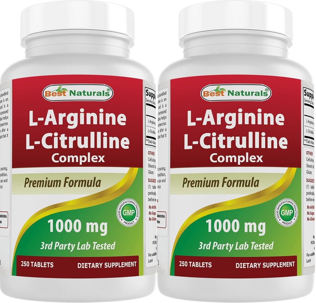 Meilleur complexe naturel L-Arginine L-Citrulline 1000 mg 250 comprimés (250 Nombre (paquet de 2))
