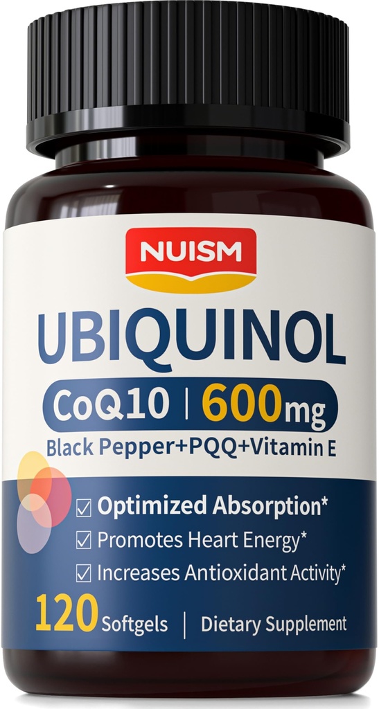 CoQ10 600mg Softgels,Ubiquinol Q10 Supplément Coenzyme,Coq 10 600mg Vitamines Absorption maximale, Support antioxydant pour la santé cardiaque et l'énergie