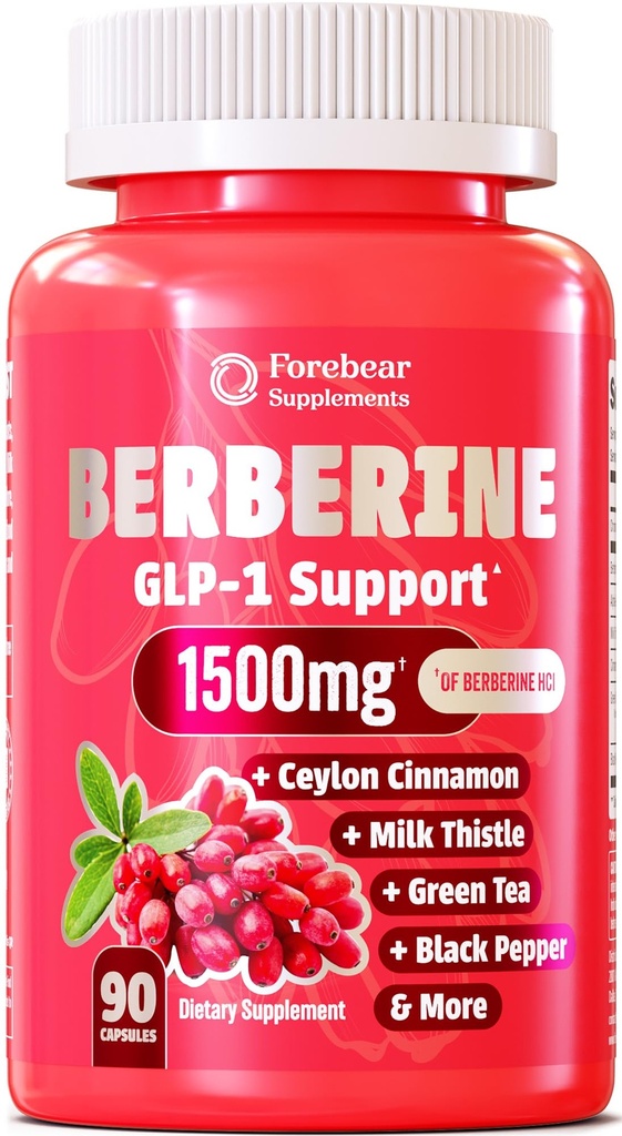 Berberine 1500mg GLP-1 Weight Loss Supplement Pills for Women & Men - Appetite Suppressant with Ceylon Cinnamon, Milk Thistle, Chromium Picolinate, Green Tea & Alpha Lipoic Acid - 90 Veggie Capsules