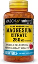 Citrate de magnésium naturel Mason 250 mg, Softgels d'absorption rapide, 30 jours d'approvisionnement