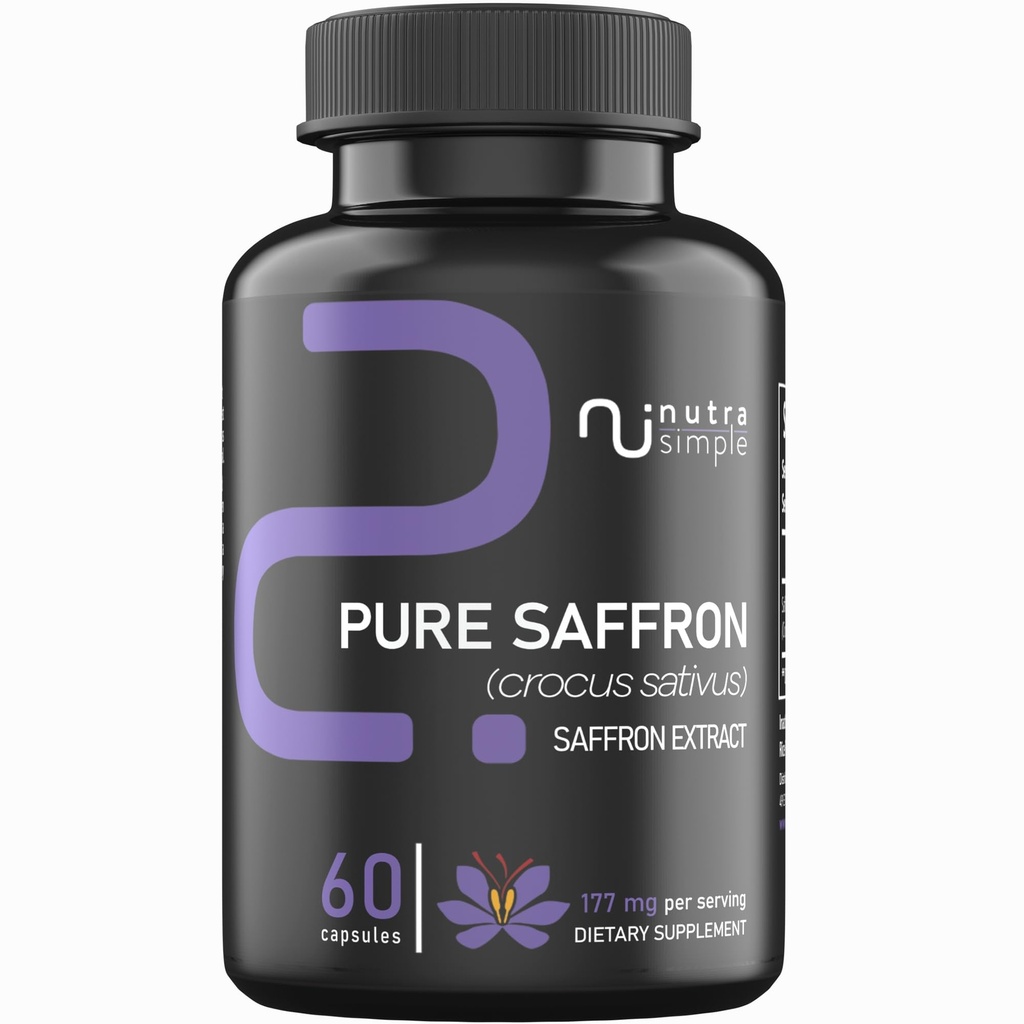 Saffron Supplements 177mg, Pure Saffron Extract, Made in USA, Natural Mood & Energy Support, Eye & Heart Support for Women and Men, Vegan, Non-GMO 60 Capsules