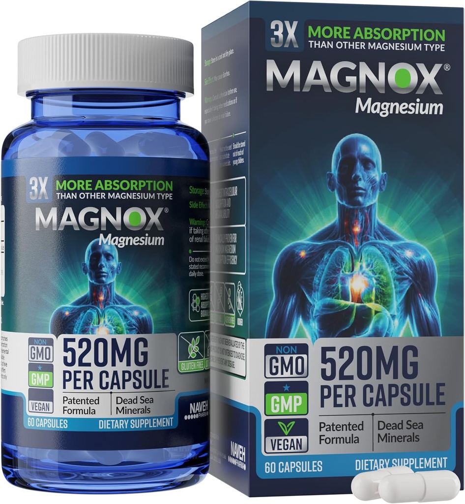 MAGNOX® 520:00 Supplément de magnésium 520mg de magnésium à forte absorption pour les hommes et les femmes avec des minéraux de la mer Morte.