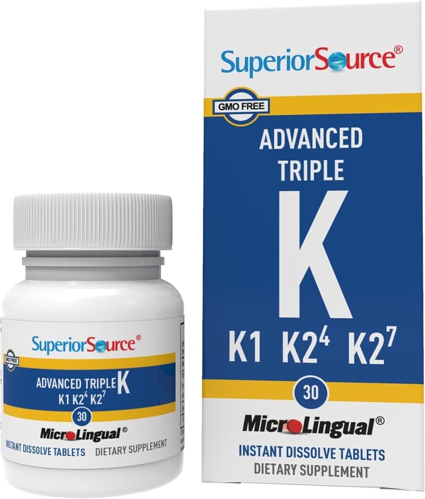 Superior Source Advanced Triple K - Supplément de soutien de la santé et de la force osseuse - Formule de soutien de l'immunité avec les vitamines K1 et K2 - Vitamine Aids Absorption de calcium - 30 comprimés à dissolution instantanée