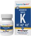 Superior Source Advanced Triple K - Supplément de soutien de la santé et de la force osseuse - Formule de soutien de l'immunité avec les vitamines K1 et K2 - Vitamine Aids Absorption de calcium - 30 comprimés à dissolution instantanée