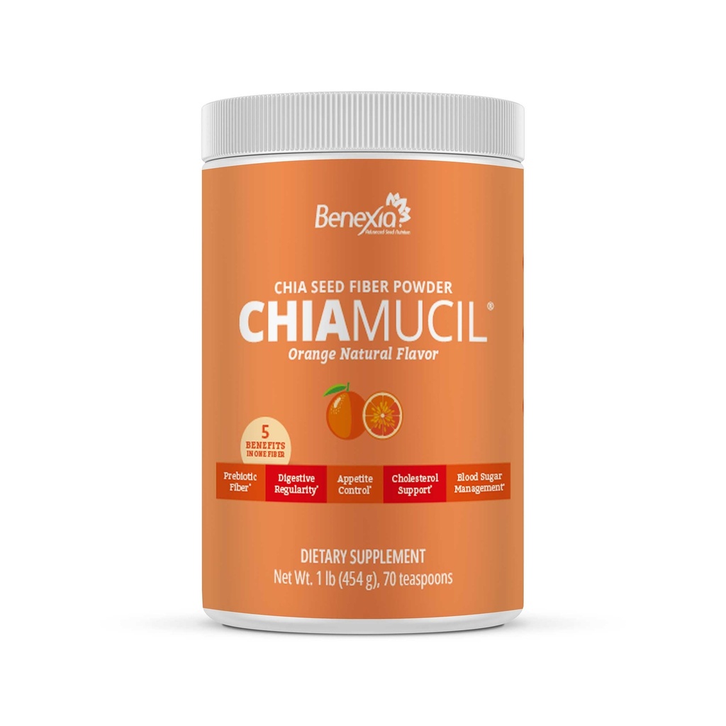 Poudre de supplément de fibre prébiotique de chiamucile – fibre de chia et racine de chicorée (inuline) pour la santé digestive et le contrôle de l'appétit – sans gluten et sans sucre, végétalien, non-OGM, orange - 35 portions