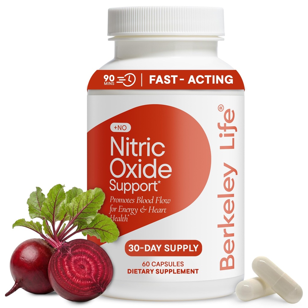 Berkeley Life Nitric Oxide Support Supplement - Nitric Oxide Booster for Men & Women - Blood Flow & Circulation with Beet Root Powder to Support Energy, Heart Health & Healthy Blood Pressure- 60 Count