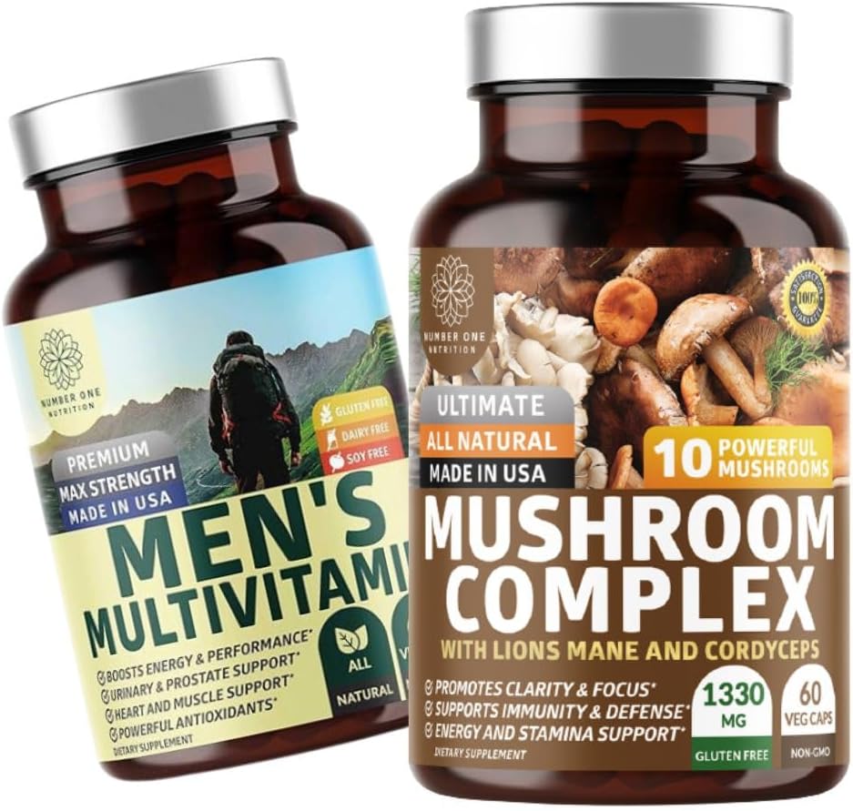Nutrition N1N Premium Mushroom Complex [10X Mushrooms puissants] et Multivitamine quotidienne masculine [35 ingrédients potentiels], 2 paquets