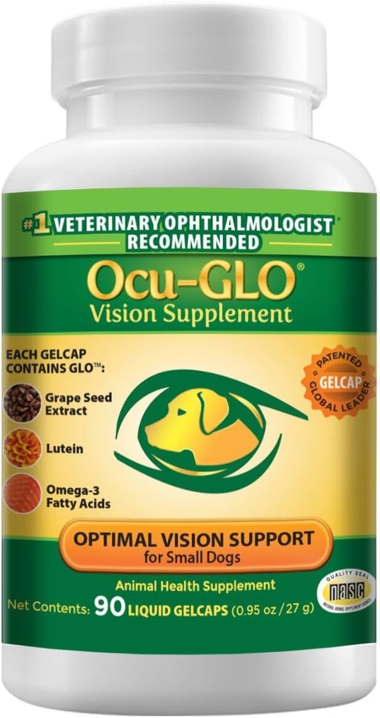 Supplément Ocu-GLO Canine Vision pour petits chiens 10 lb et moins de 90 capsules de gel liquide