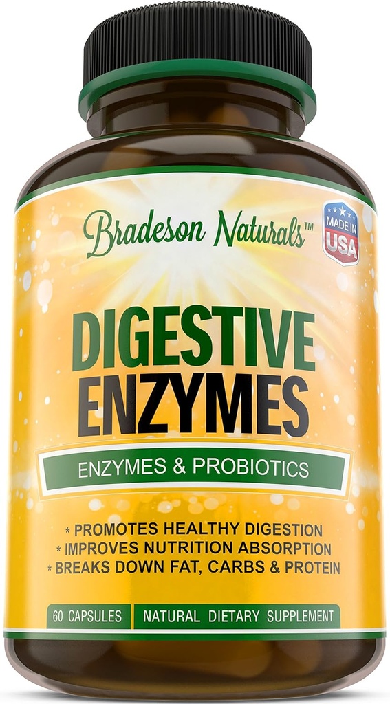 Enzymes digestifs de Bradeson Naturals - Enzymes et probiotiques, complément alimentaire naturel, 60 capsules