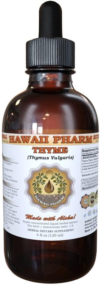 Hawaii Pharm Thyme Extrait liquide, Thym biologique (Thymus Vulgaris) Teinture, supplément à base de plantes, Fabriqué aux États-Unis, 2 fl.oz