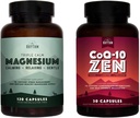 Rhythme naturel Cardio Calm Bundle - Triple Calm Magnésium 150mg, 120 Capsules + CoQ10-ZEN (Coenzyme Q10 + L-Carnitine + L-Theanine), 30 Capsules