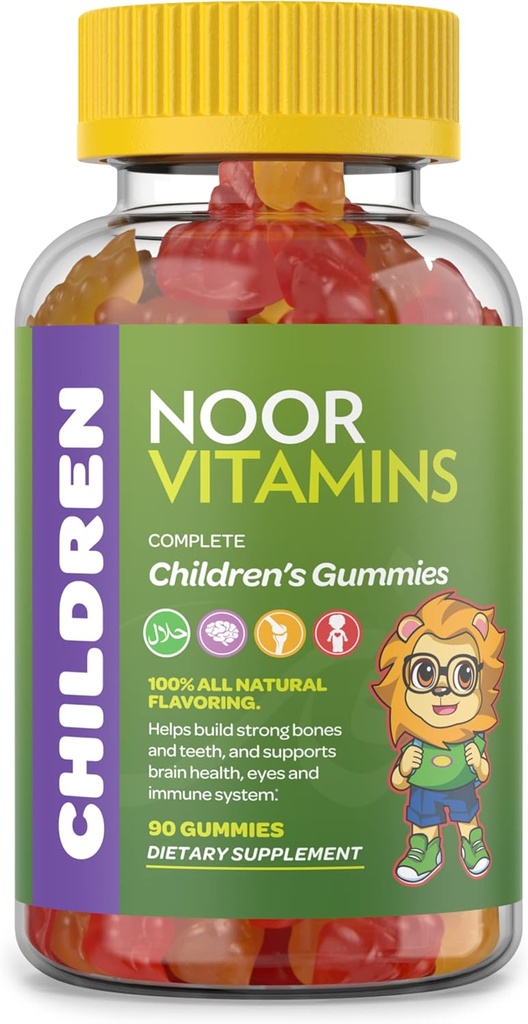 Vitamines halales, Vitamines pour enfants, Gummies multivitamines pour enfants Noor Vitamines : vitamine C pour enfants, D3, et zinc pour immunité, B6 B12 pour énergie. Non-OGM, Gommies halal - 90 Vitamines Gummy du compte pour les enfants