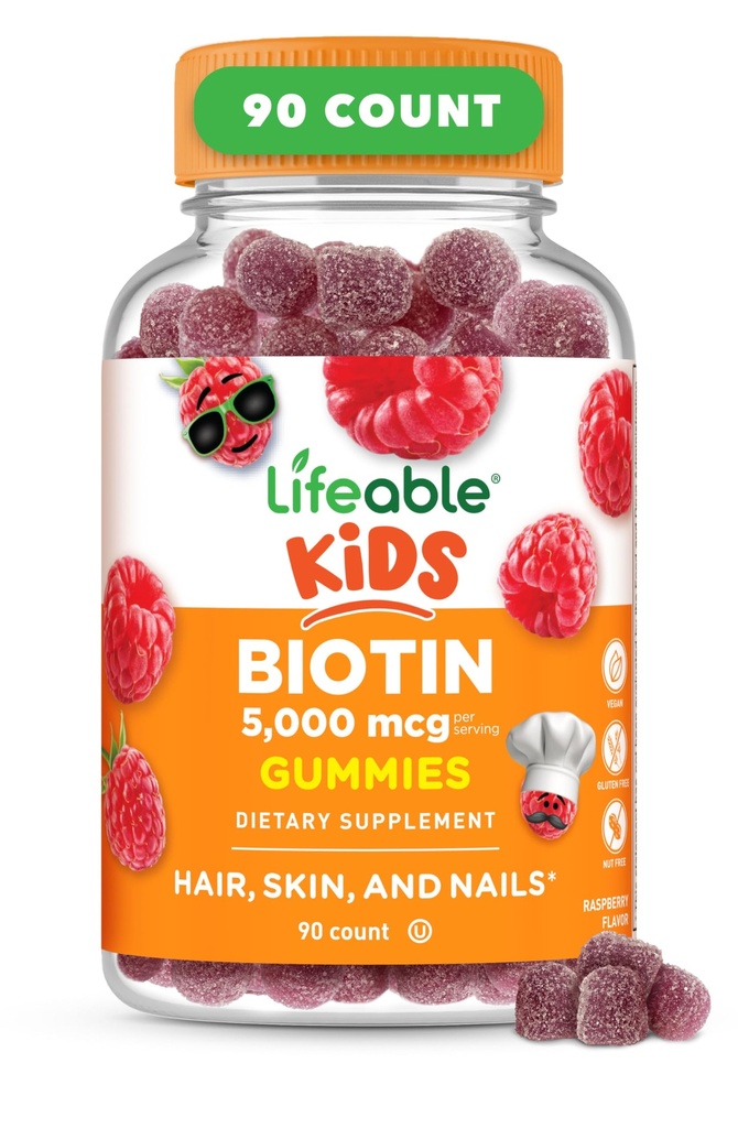 Enfants Lifeable Biotin Gummies de 5000mcg de Grande Dégustation Naturelle Flavor Supplément Biotin de Vegan Non GMO Gummies de cheveux pour la peau et les ongles de cheveux