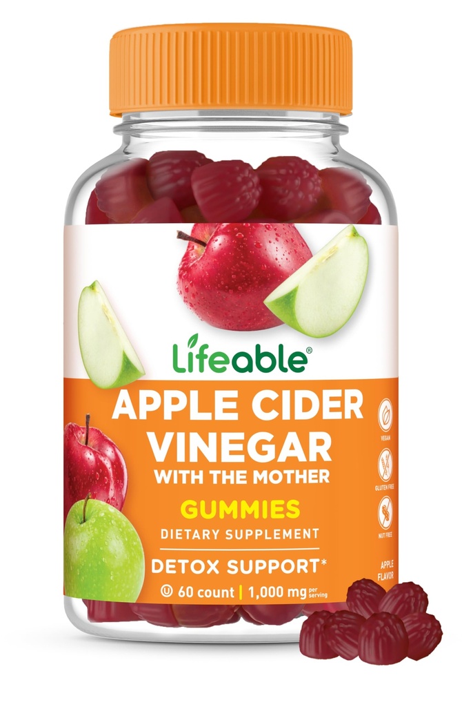 Gommies de vinaigre de cidre d'Apple à vie avec mère de 1000 mg de vinaigre de cidre de pomme avancé pour la désintoxication et le nettoyage, soutient le métabolisme, la digestion et l'énergie de 60 Gommies pour la perte de poids et la graisse Belly